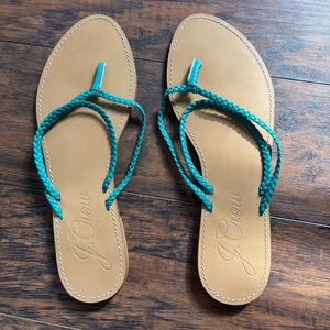 J. Crew Leather Italian Braided Thong Slip On Sandals